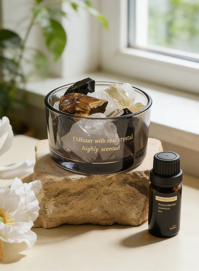 Beautiful Flame-Free Crystal Aroma Diffuser Stone Set with British Pear Lily Essential Oil, Light Yellow Stones Home Fragrance Gift Box, Long Lasting Fresh Scent for Living Room​ - Image 1